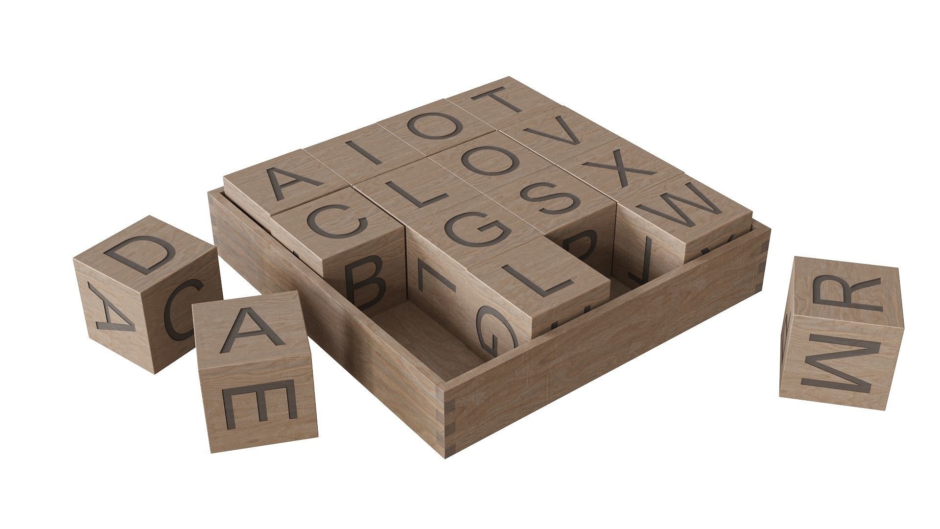 Wooden Alphabet Blocks Low-poly 3D model_2