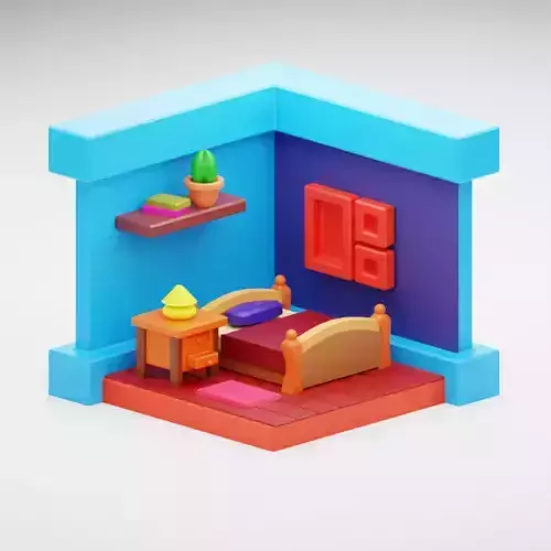 3D Bedroom room with furniture and bed