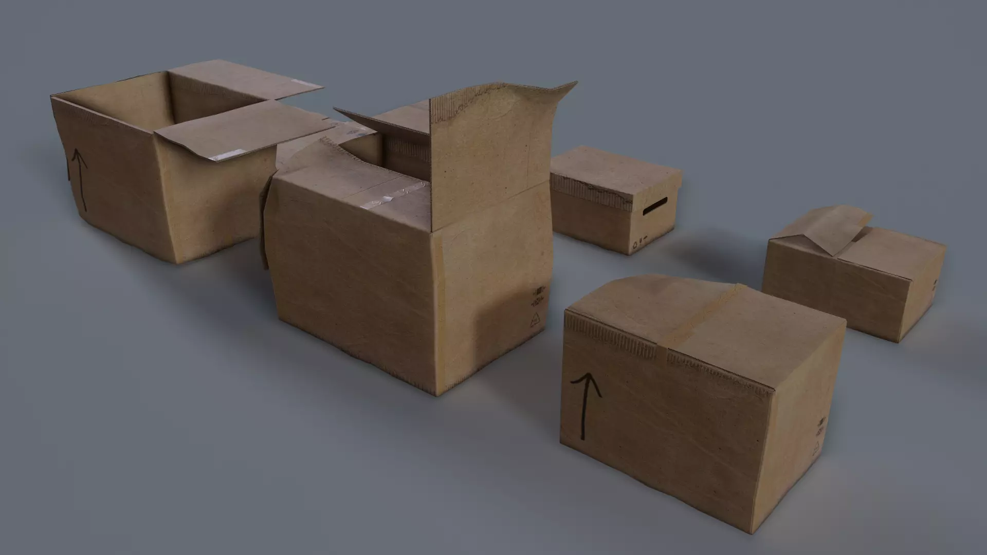 Cardboard boxes Low-poly 3D model_0