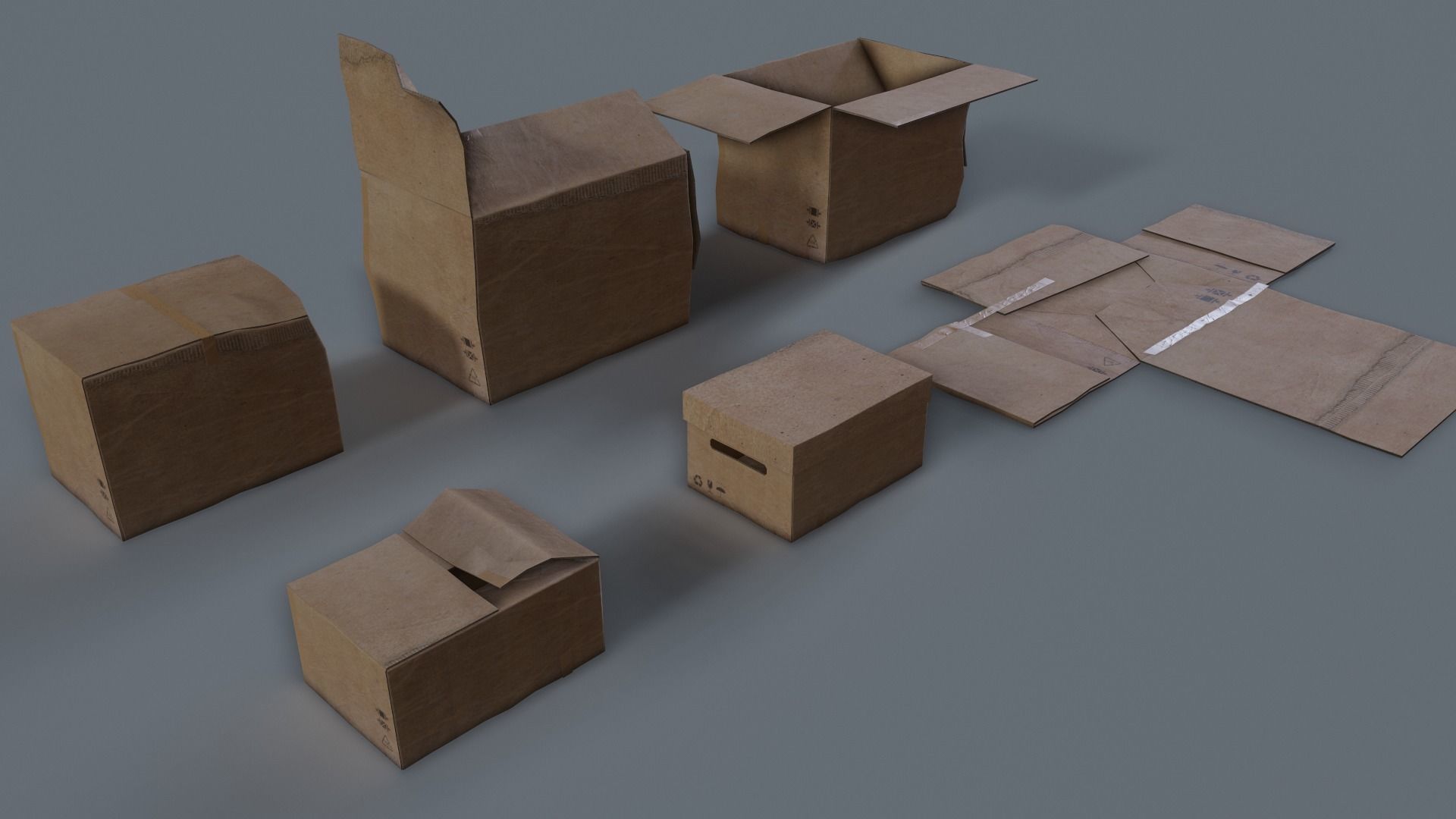 Cardboard boxes Low-poly 3D model_1