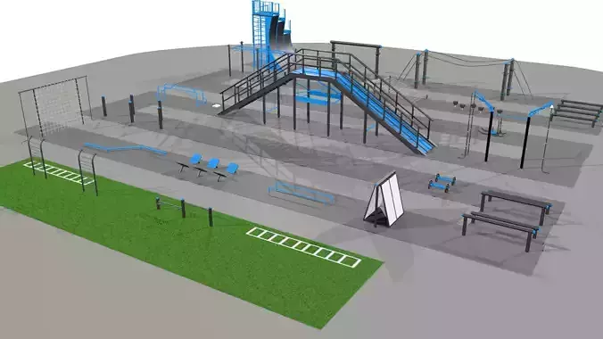 Outdoor Workout Fitness Gym Playground - 25 Plus Equipment  3D model