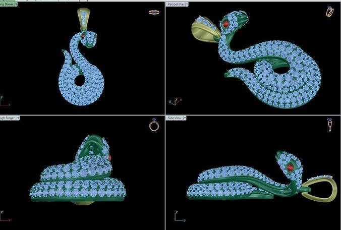 pendant four different snake pendants with diamonds 3D print model