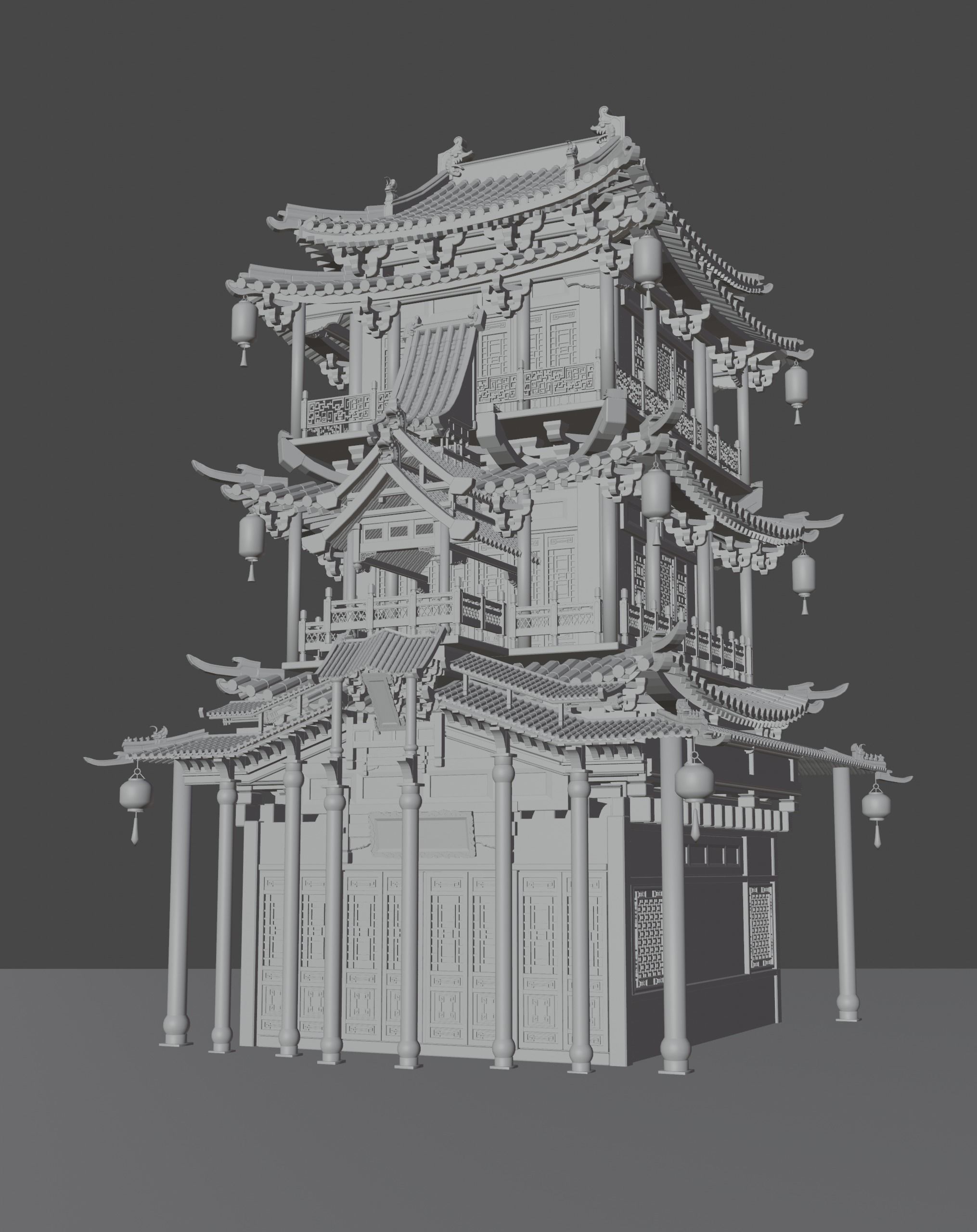 Chinese style attic architecture 3D model_2