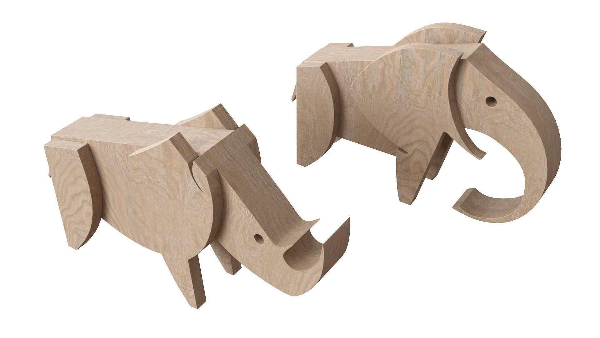 Wooden Animal Toys Low-poly 3D model_2
