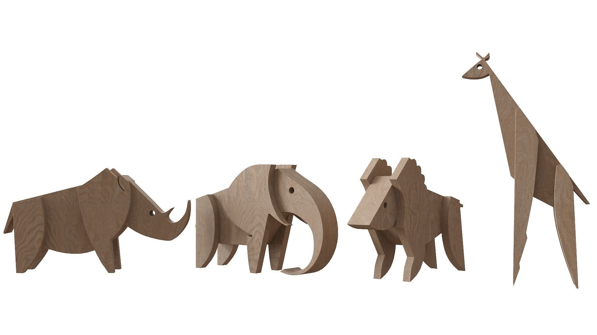 Wooden Animal Toys Low-poly 3D model_6