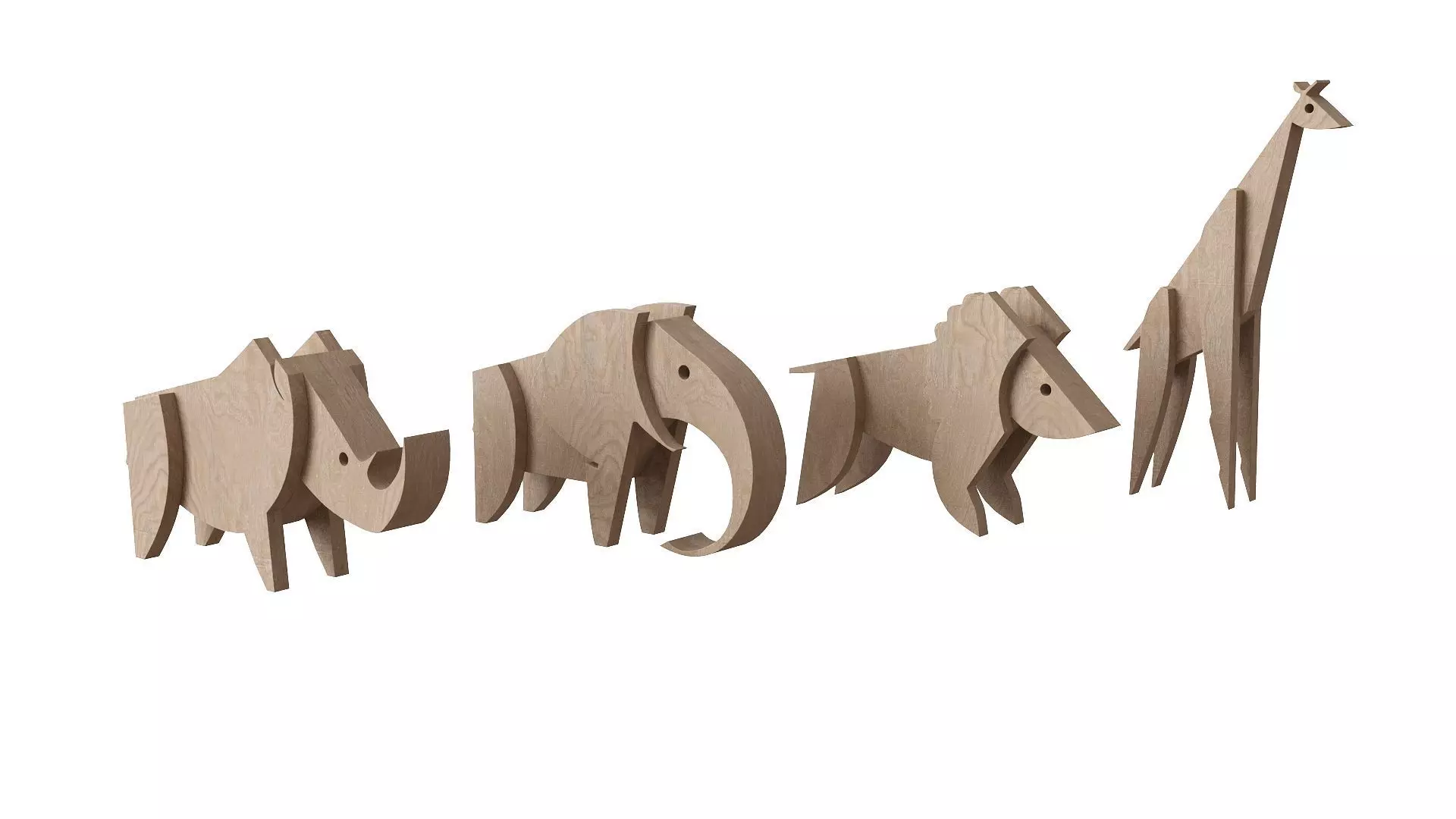 Wooden Animal Toys Low-poly 3D model_0