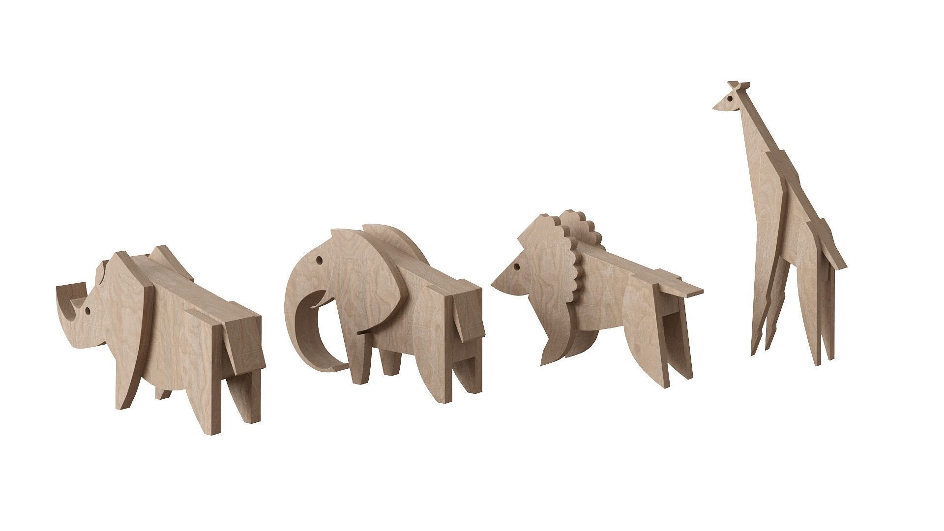 Wooden Animal Toys Low-poly 3D model_4
