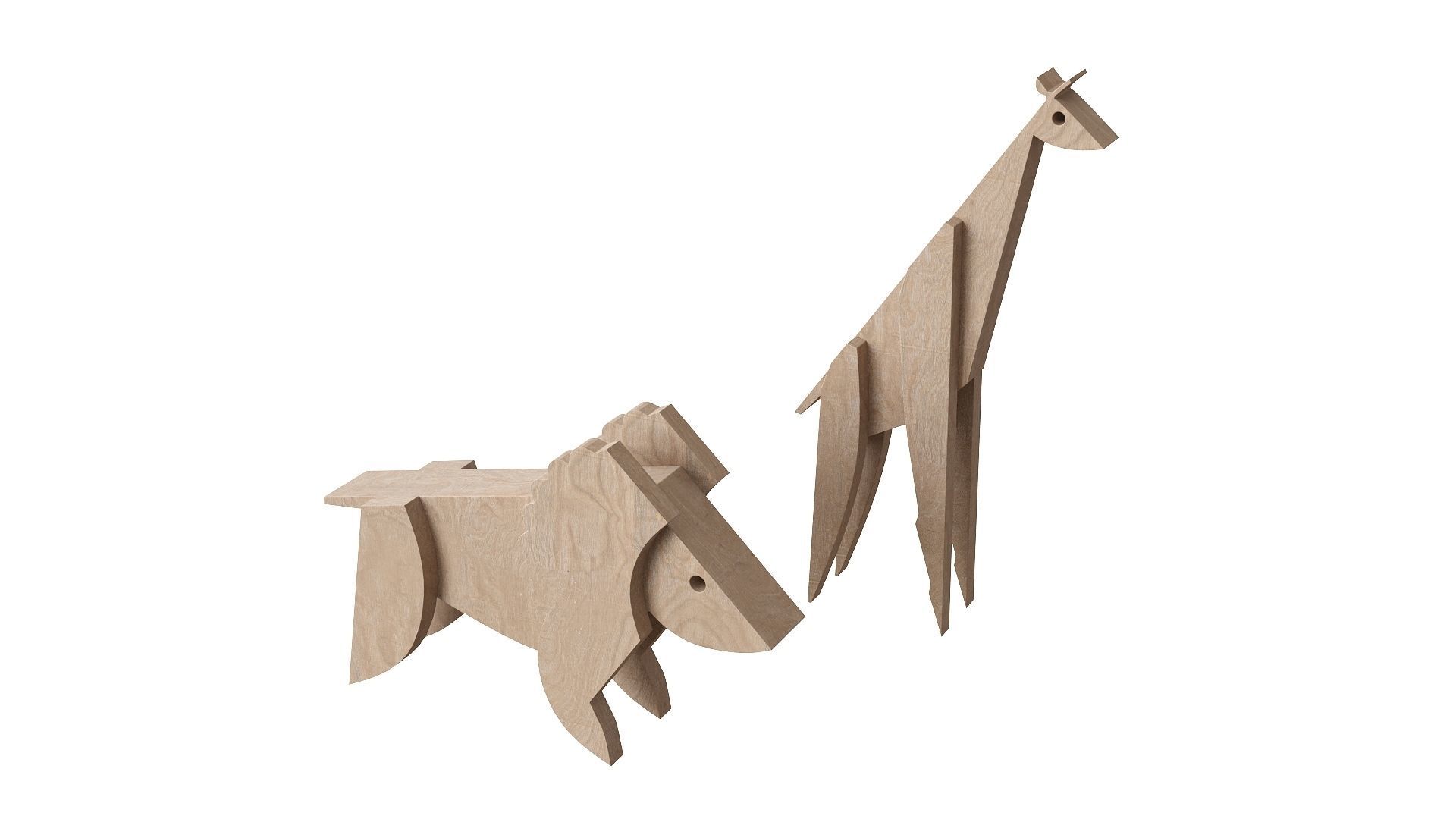 Wooden Animal Toys Low-poly 3D model_3