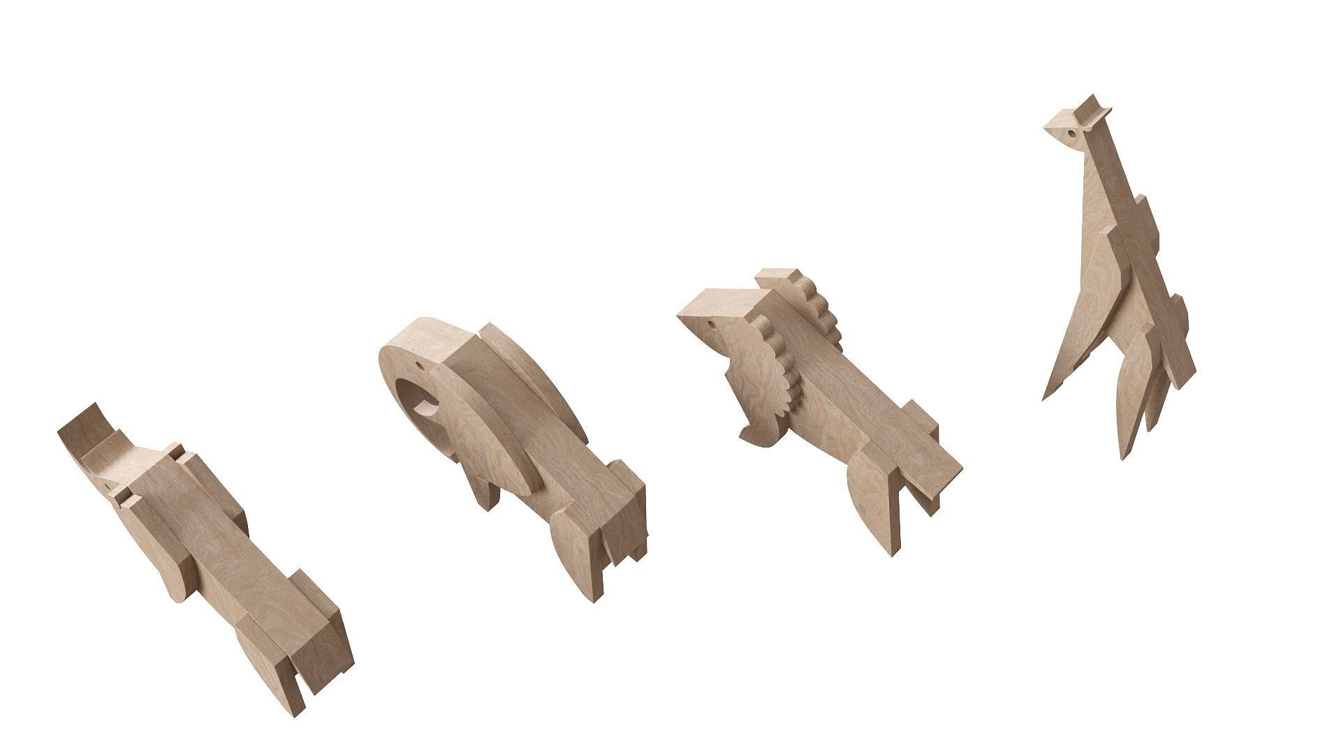 Wooden Animal Toys Low-poly 3D model_5