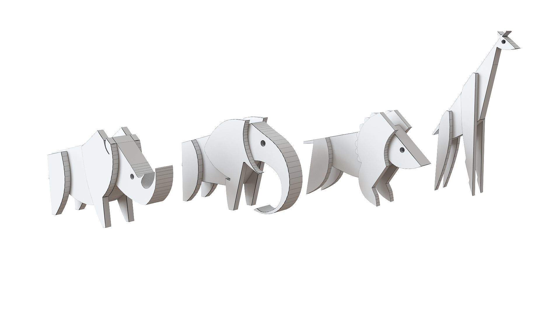 Wooden Animal Toys Low-poly 3D model_1