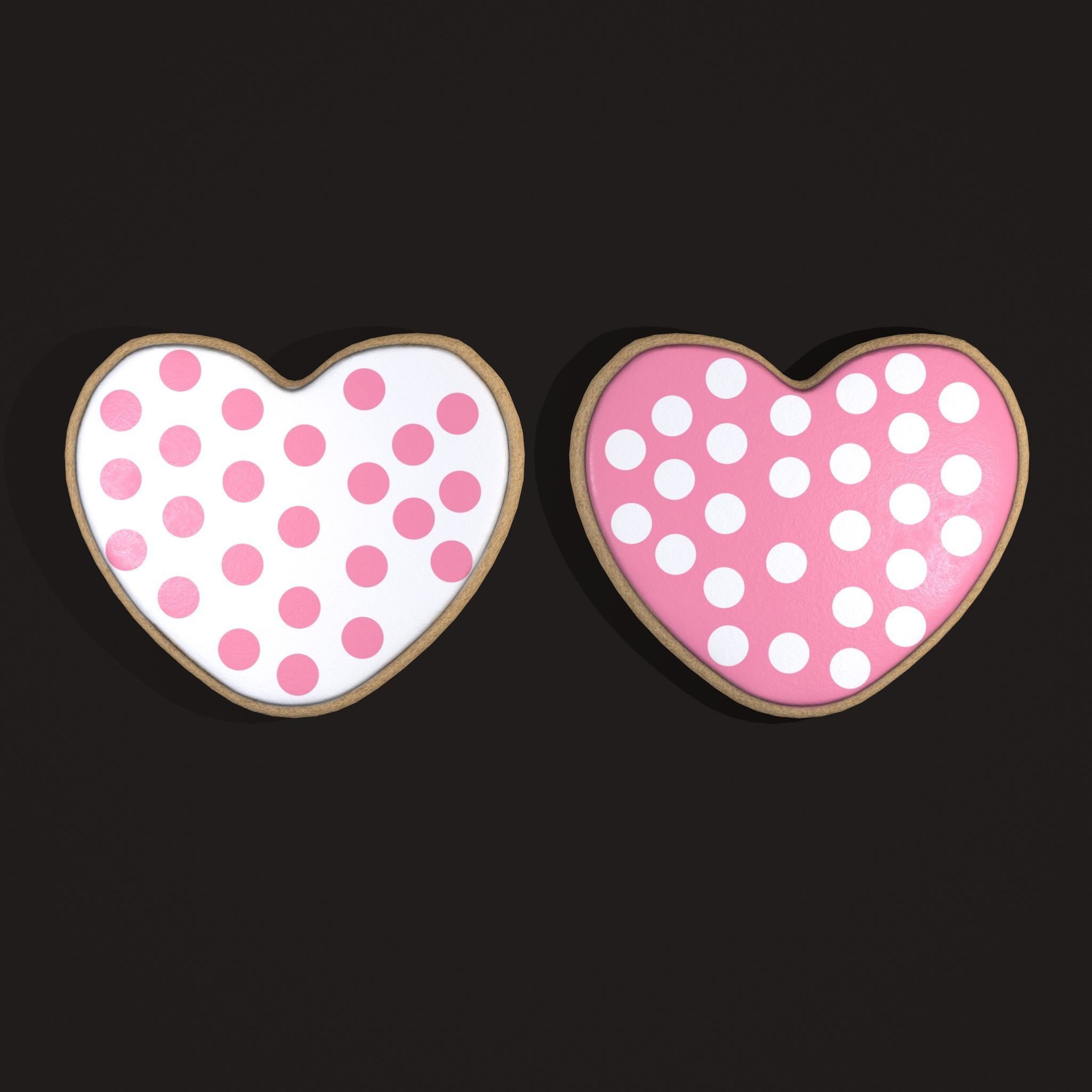 Pink Spotted Heart Cookies Low-poly 3D model_3