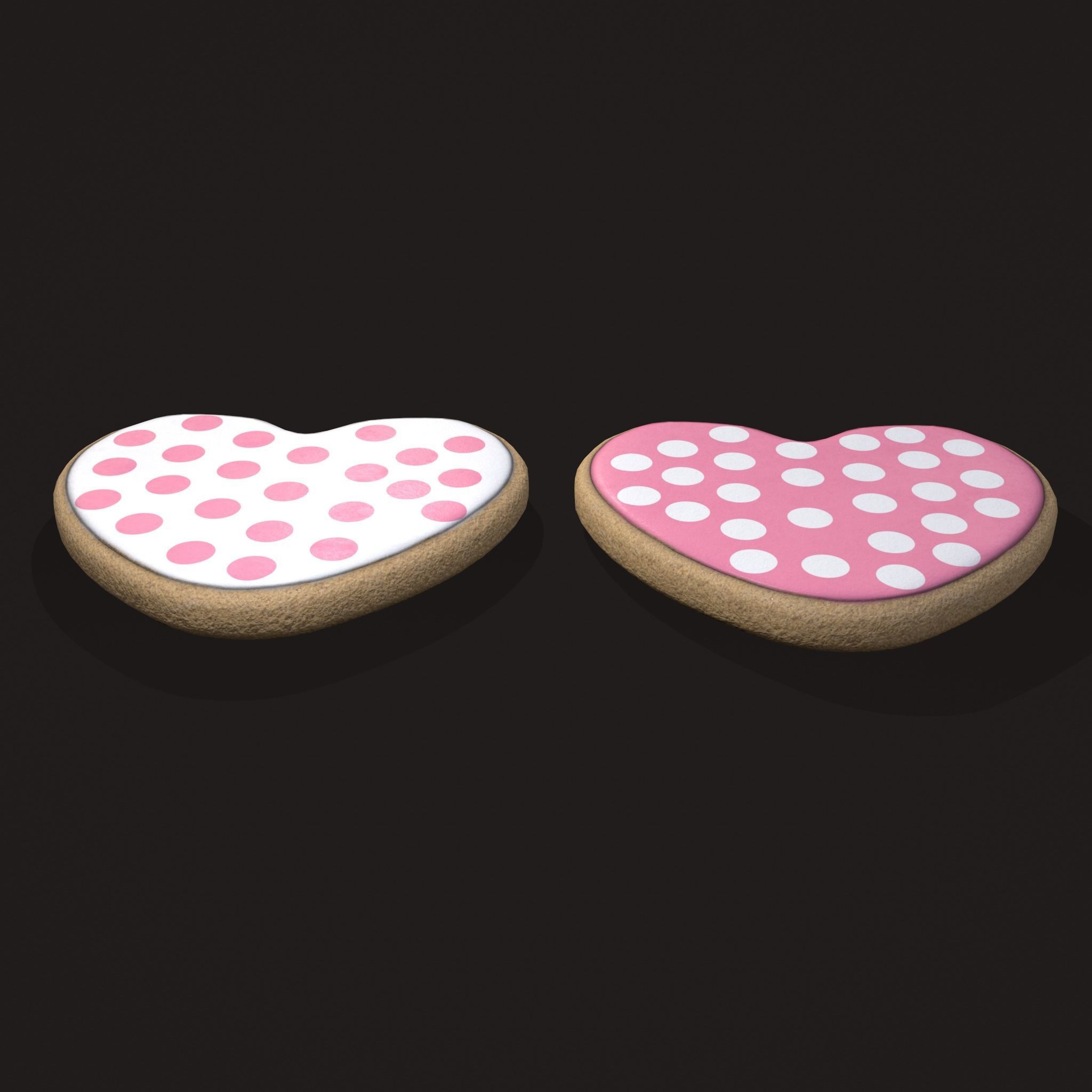 Pink Spotted Heart Cookies Low-poly 3D model_9