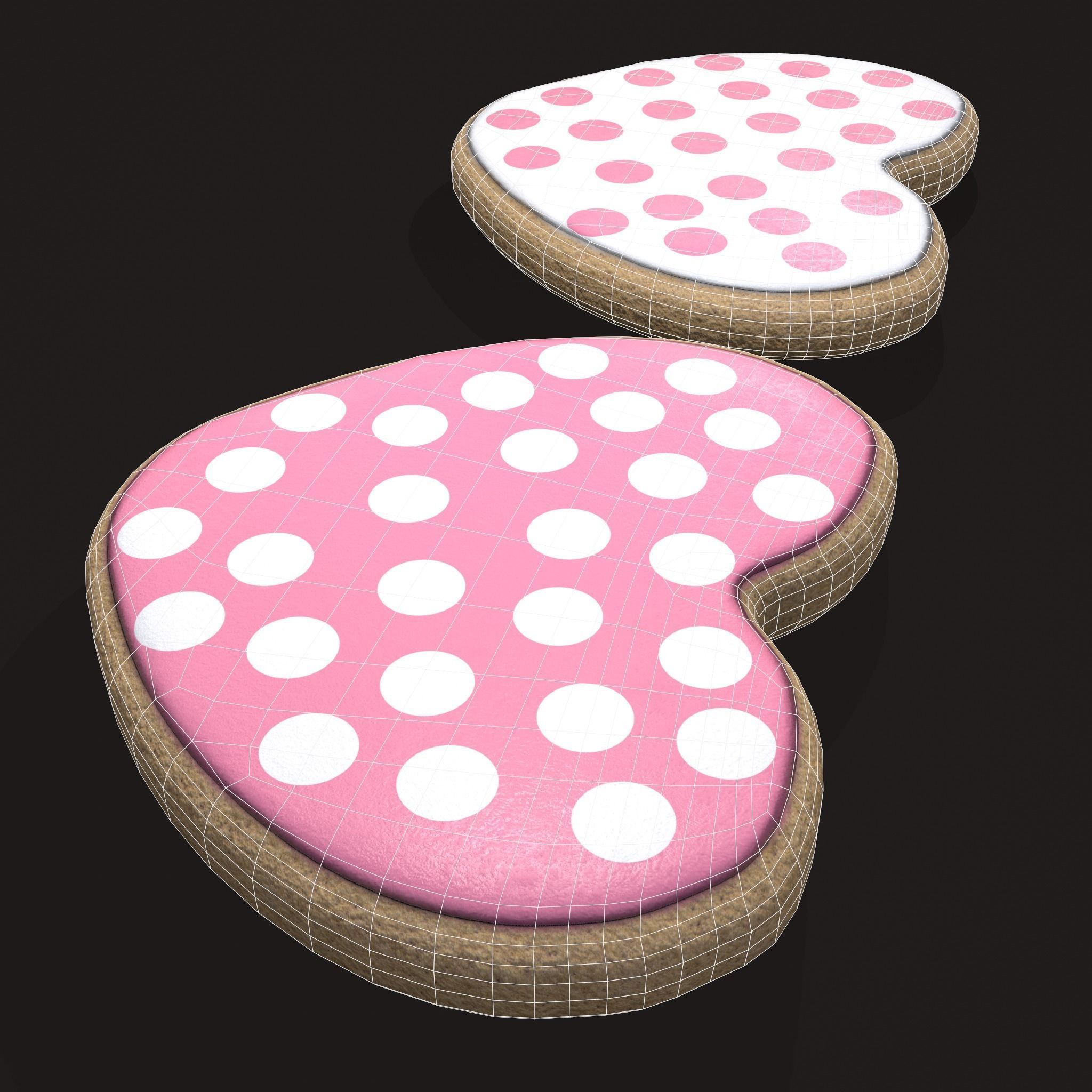 Pink Spotted Heart Cookies Low-poly 3D model_8