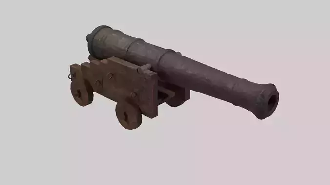Iron cannon with wooden base 3D model