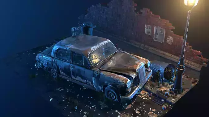 Old Rusty Car 3d model  Low-poly 3D model