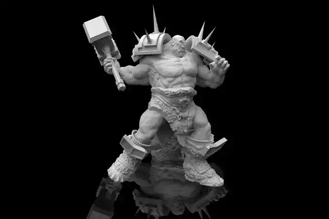 garrosh statue of man holding hammer