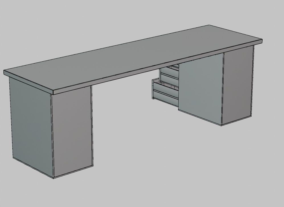 Ikea style white Table Office Desk with multiple Drawers 3D model_7