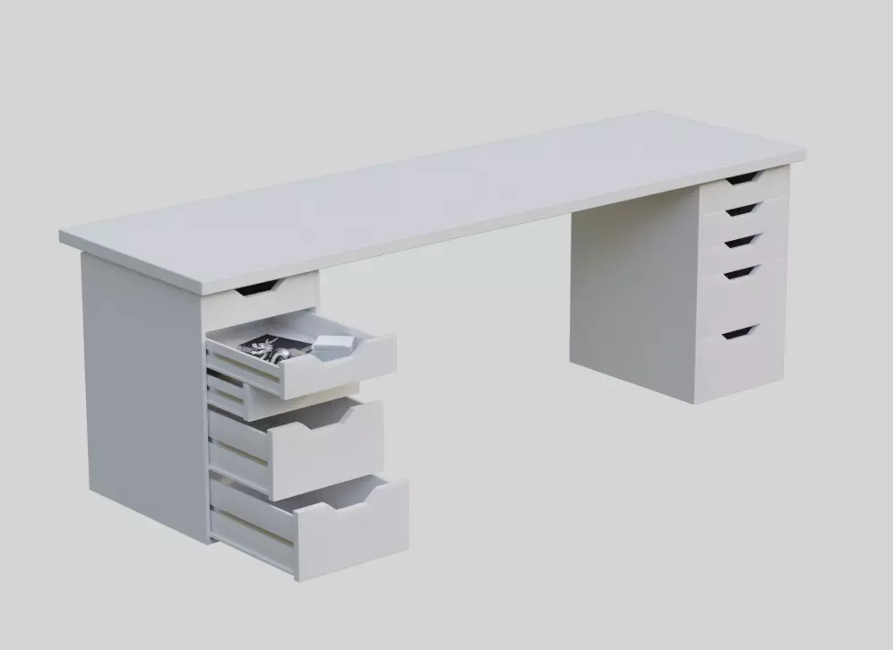 Ikea style white Table Office Desk with multiple Drawers 3D model_0