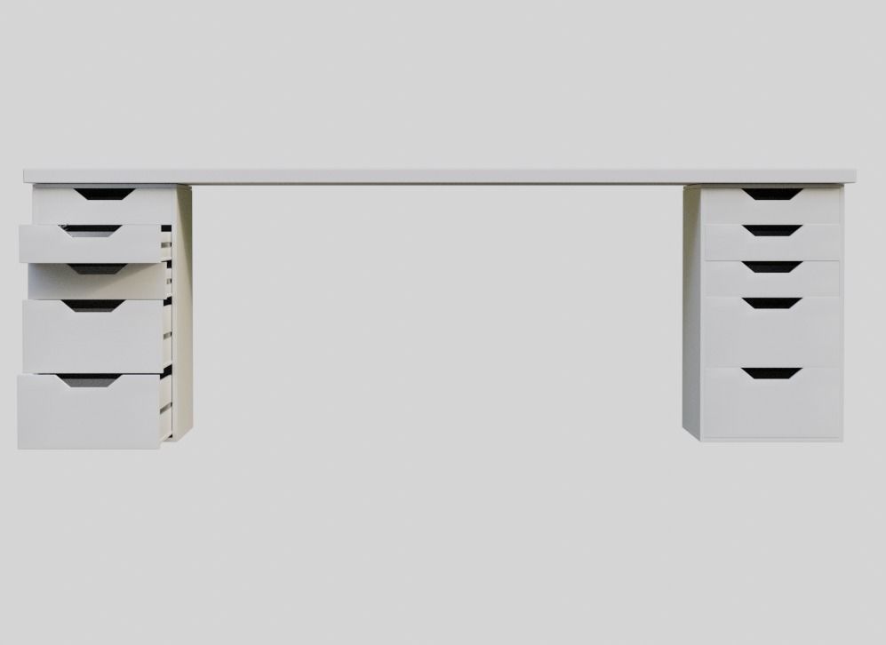 Ikea style white Table Office Desk with multiple Drawers 3D model_3