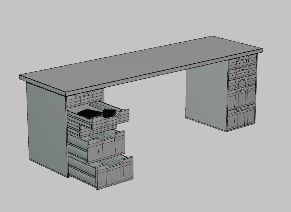 Ikea style white Table Office Desk with multiple Drawers 3D model_6