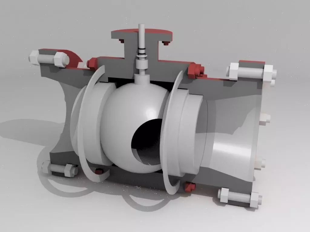 Industrial Ball Valve Cutaway 3D model