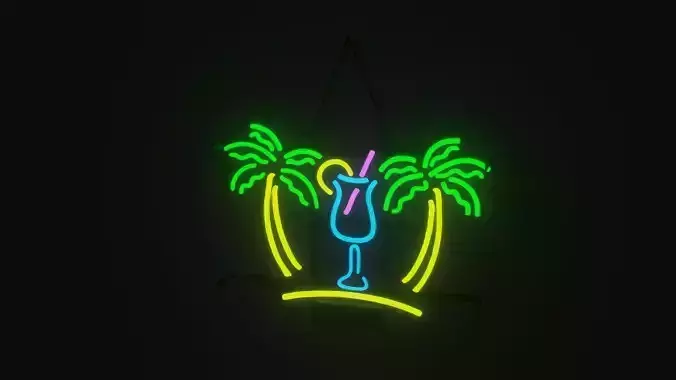 Neon Tropical Drink Sign Low-poly 3D model
