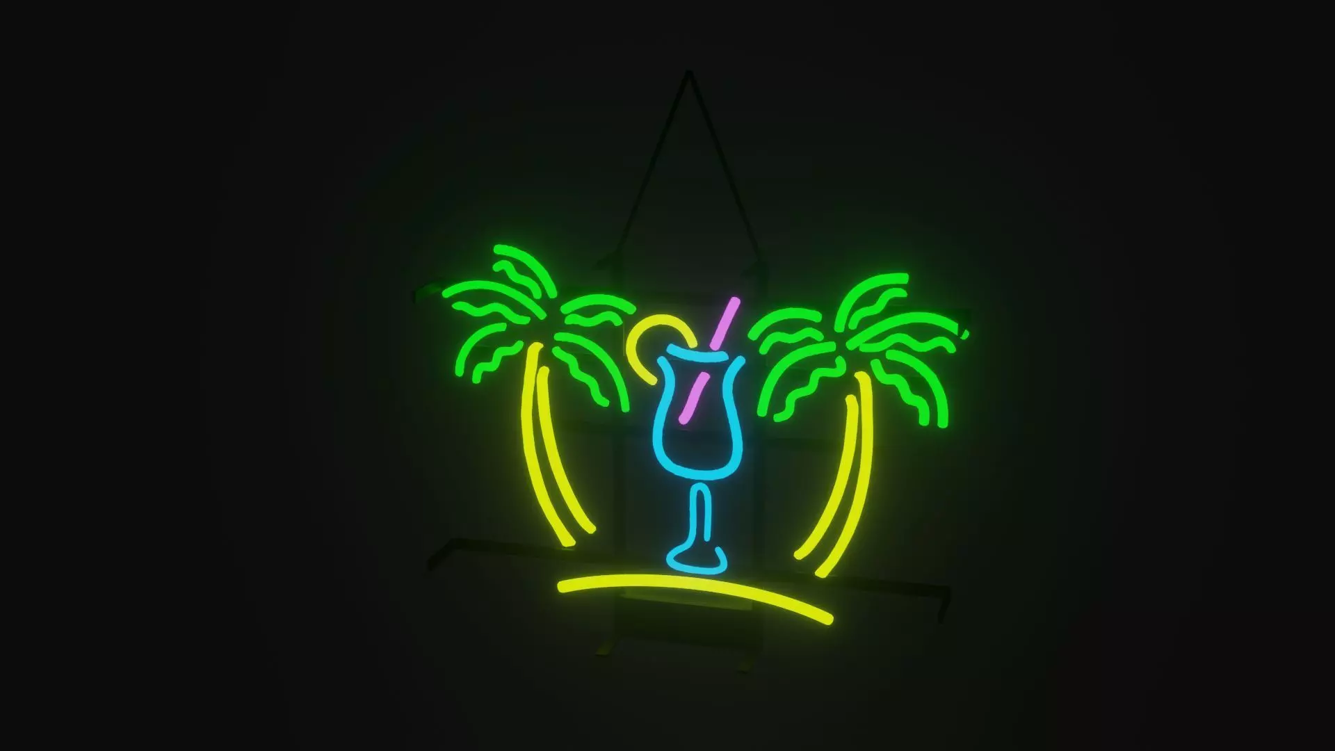 Neon Tropical Drink Sign Low-poly 3D model_0