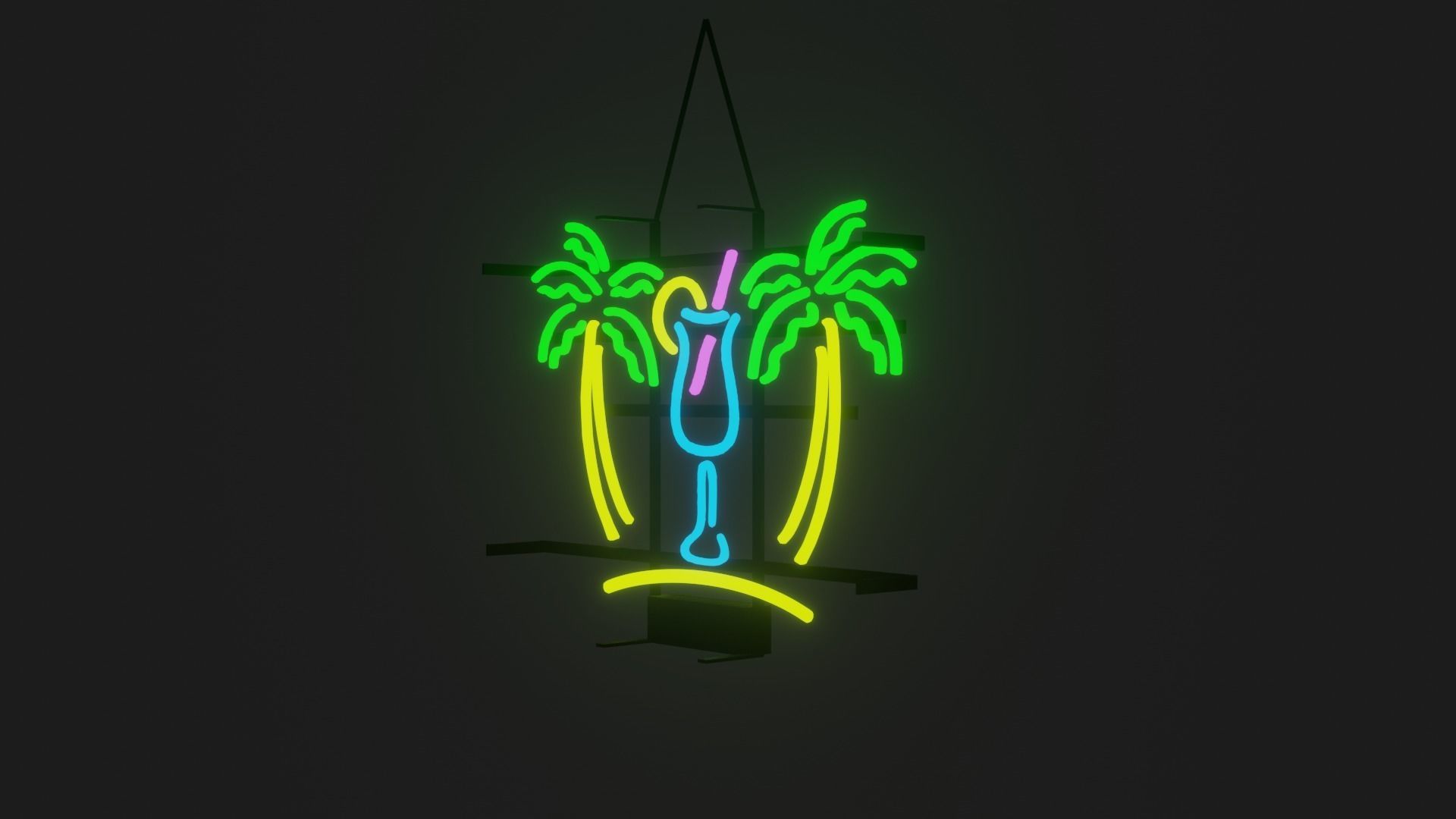 Neon Tropical Drink Sign Low-poly 3D model_3