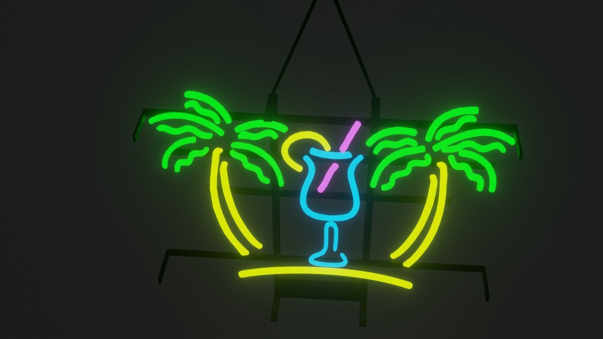 Neon Tropical Drink Sign Low-poly 3D model_2