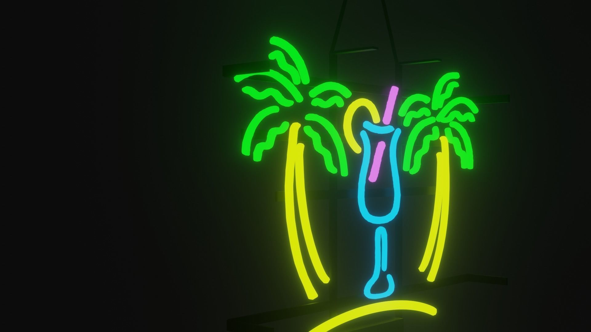 Neon Tropical Drink Sign Low-poly 3D model_1