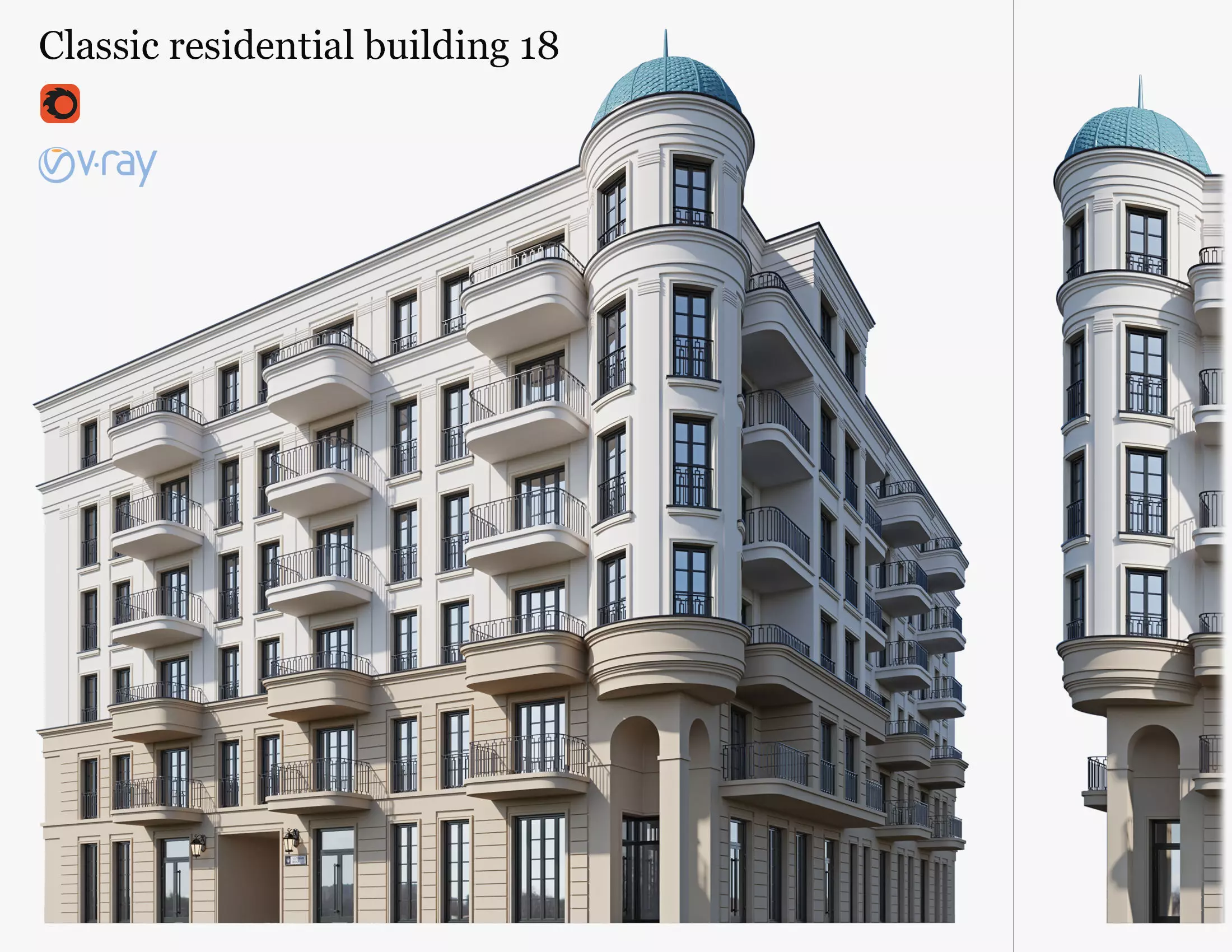 Classic residential building 18 3D model_0