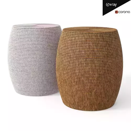 Rattan Drum Stool Brown and White