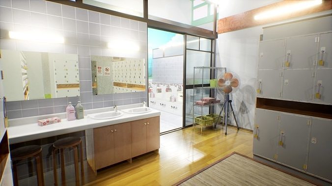 Japanese Bathhouse Environment Low-poly 3D model