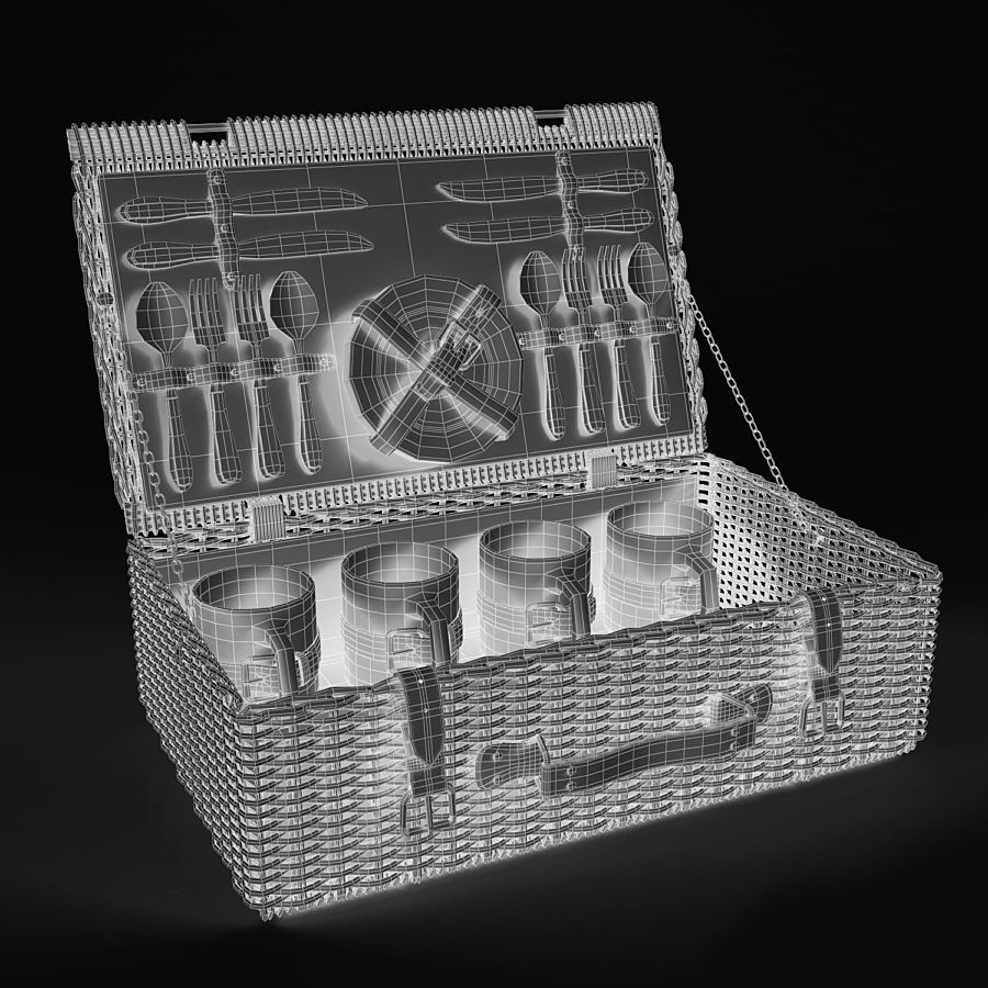 Picnic Set - Wicker Suitcase 3D model_3