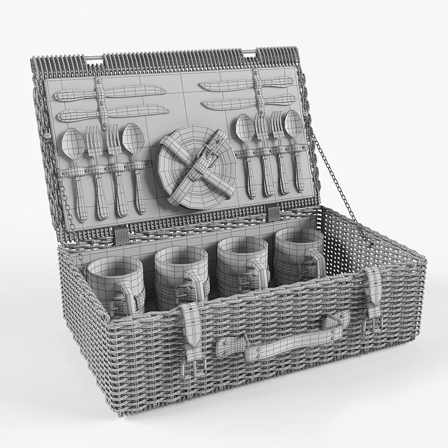 Picnic Set - Wicker Suitcase 3D model_2