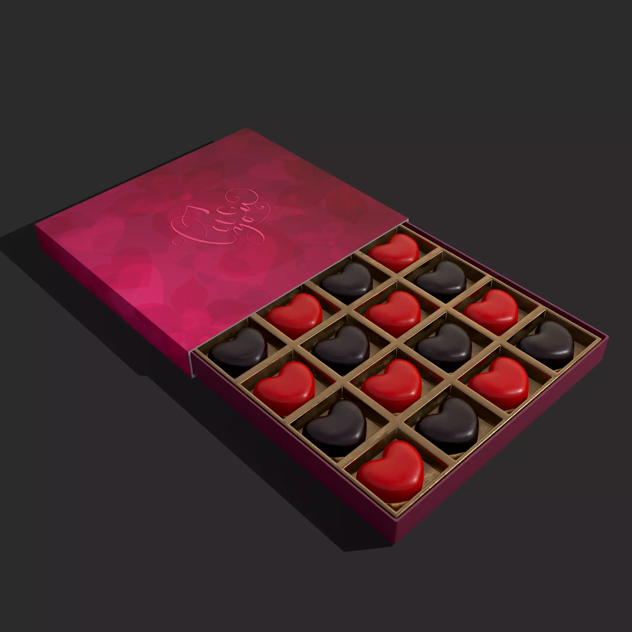 Heart Chocolates Box Low-poly 3D model_0