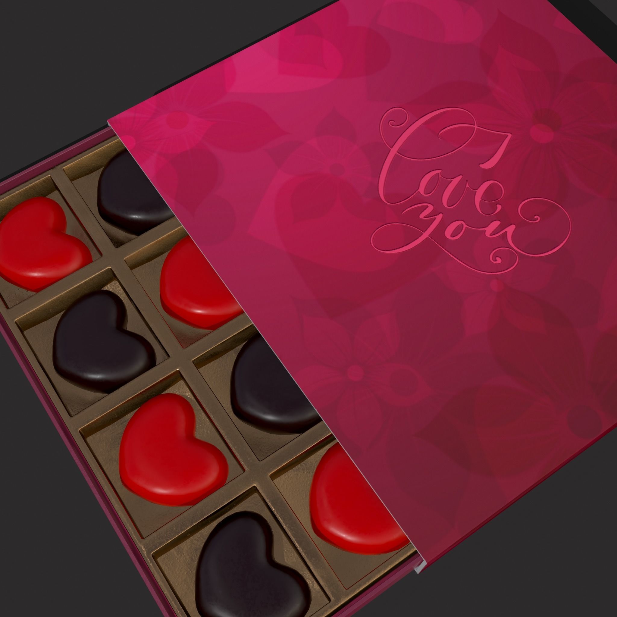 Heart Chocolates Box Low-poly 3D model_19