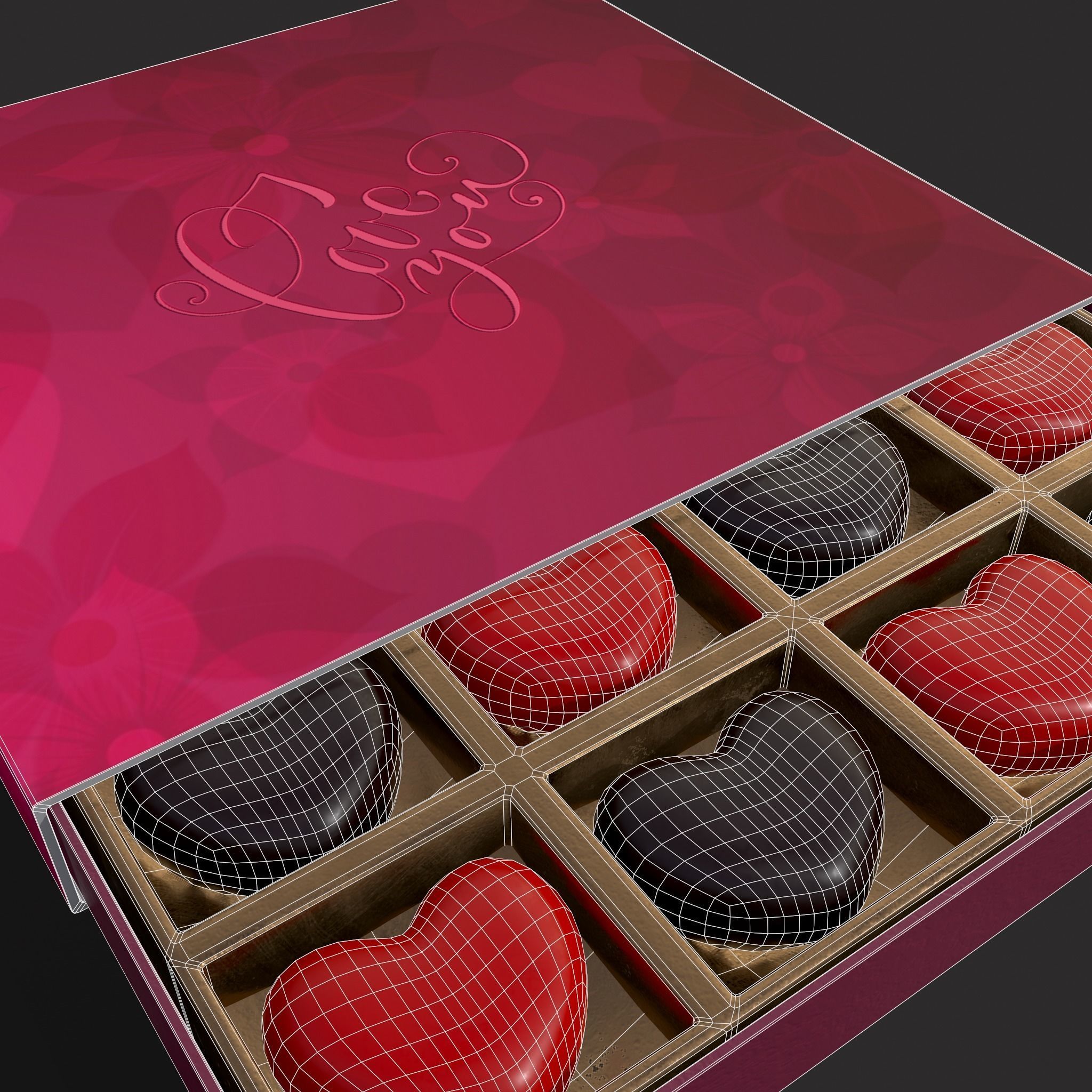 Heart Chocolates Box Low-poly 3D model_18