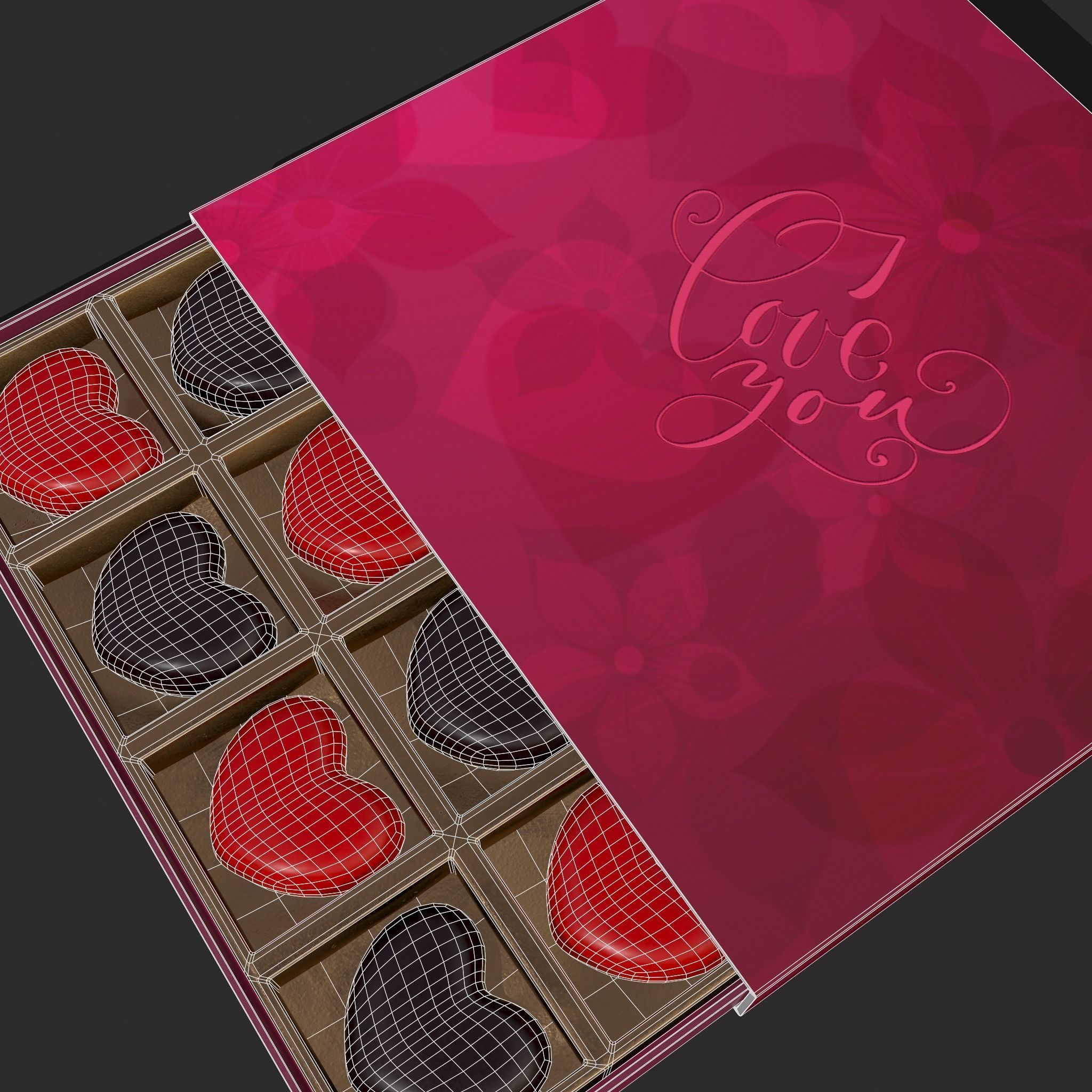 Heart Chocolates Box Low-poly 3D model_20