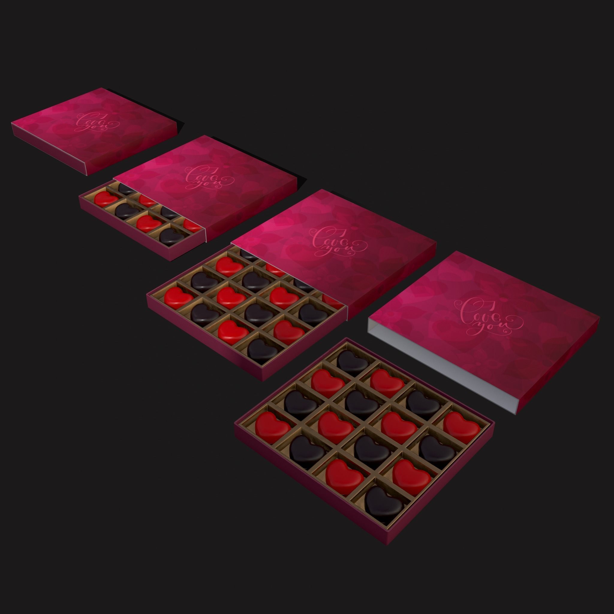 Heart Chocolates Box Low-poly 3D model_29