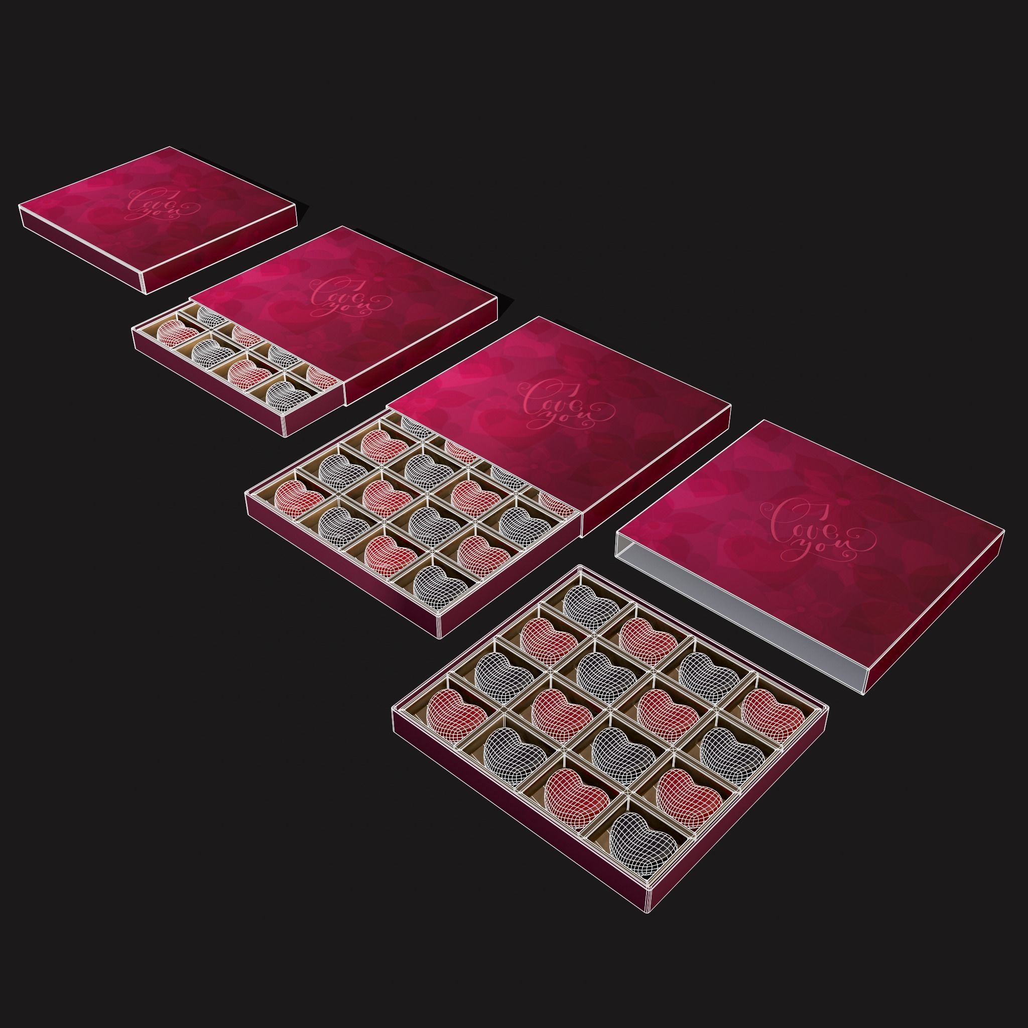 Heart Chocolates Box Low-poly 3D model_30
