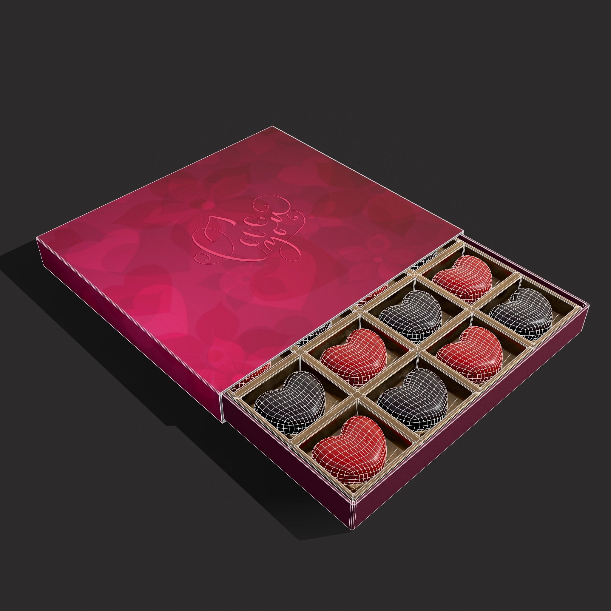 Heart Chocolates Box Low-poly 3D model_6