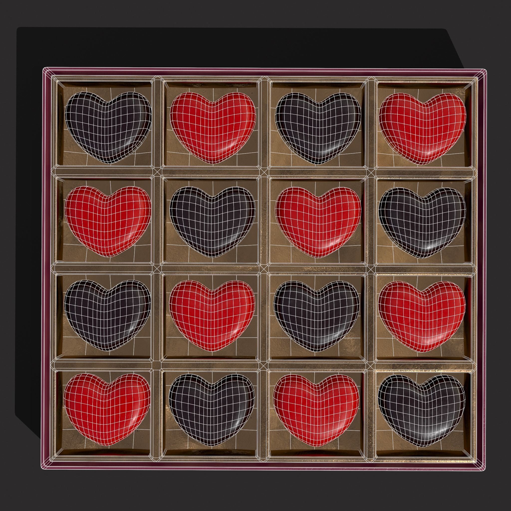 Heart Chocolates Box Low-poly 3D model_12