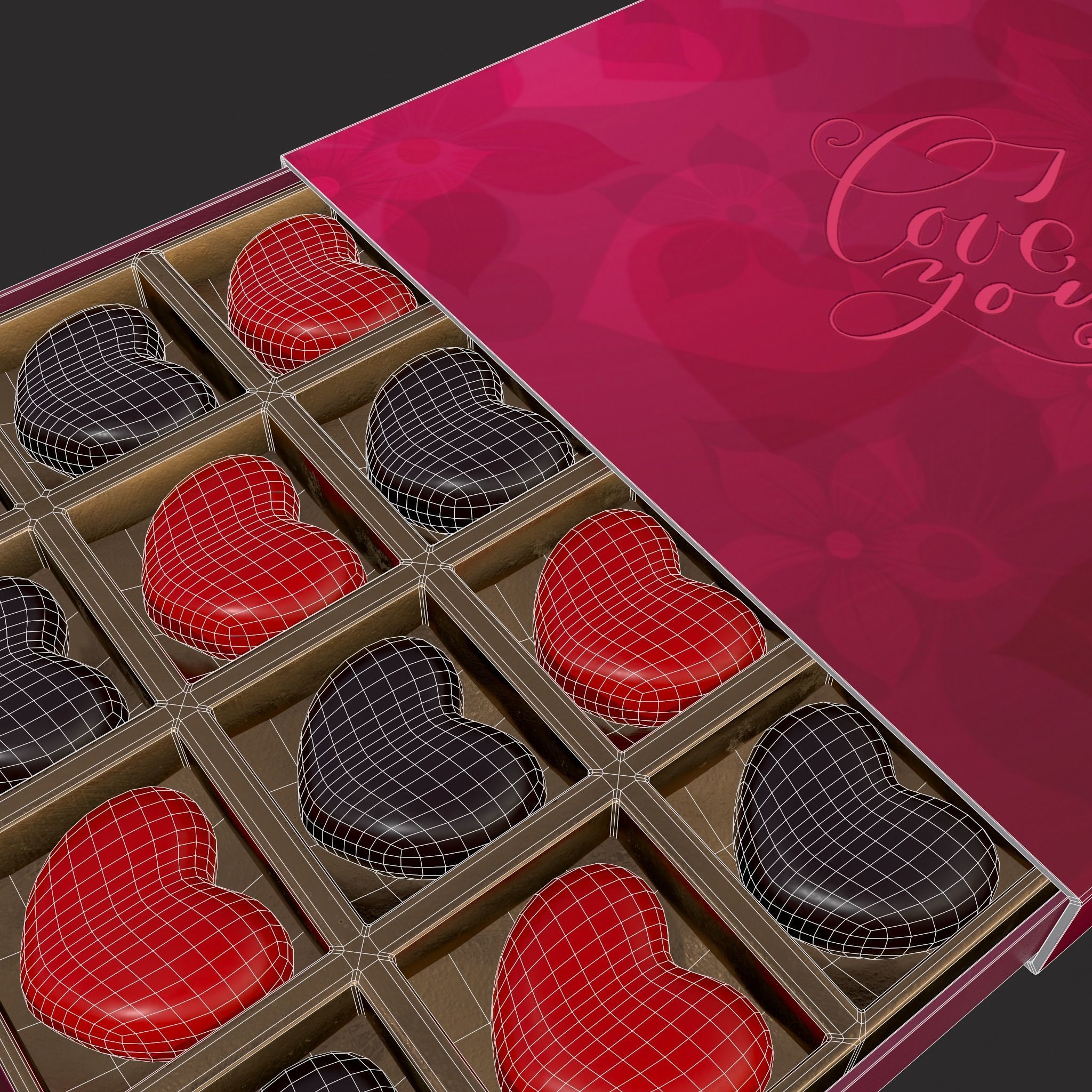 Heart Chocolates Box Low-poly 3D model_24