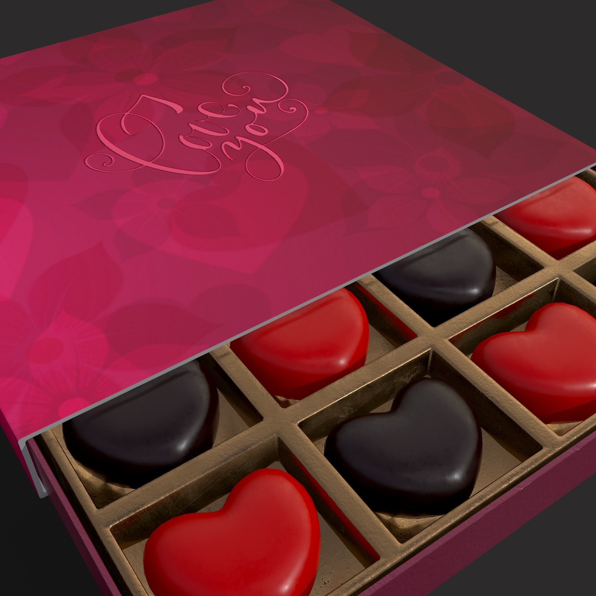 Heart Chocolates Box Low-poly 3D model_17