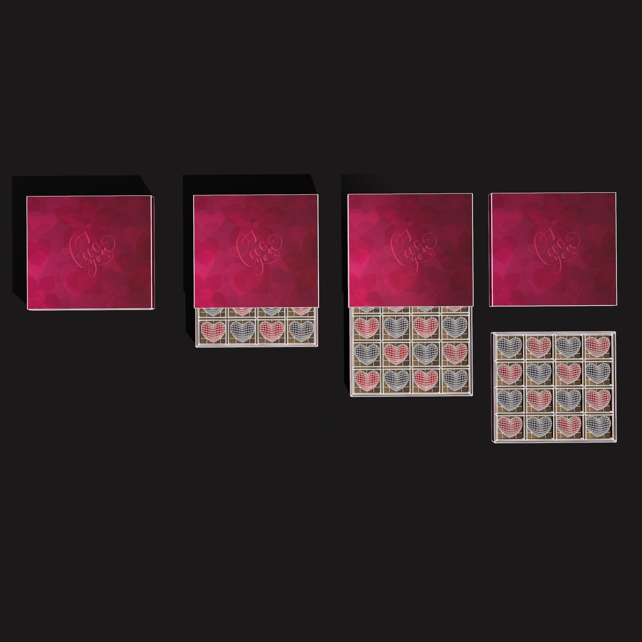 Heart Chocolates Box Low-poly 3D model_26
