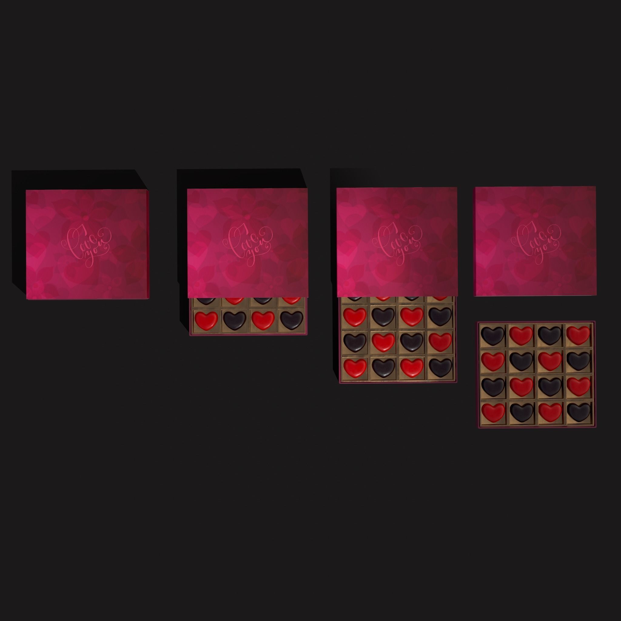 Heart Chocolates Box Low-poly 3D model_25