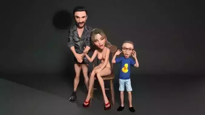 Cartoon Family Full Rigged 3D model Low-poly 3D model
