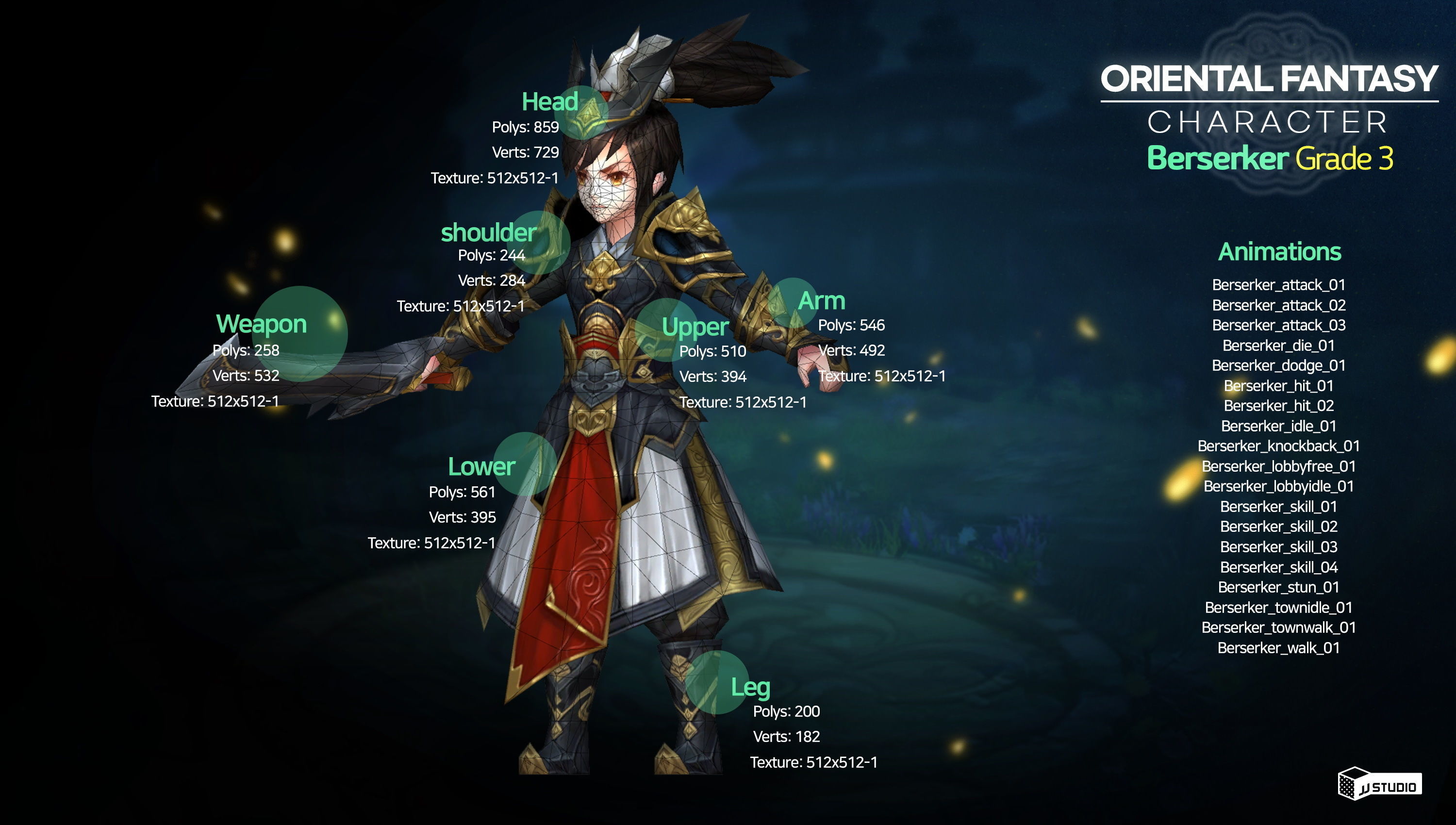 Oriental Fantasy Character - Berserker Grade 3 Low-poly 3D model_2