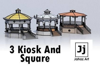 Kiosk and Square Low-poly 3D model_10